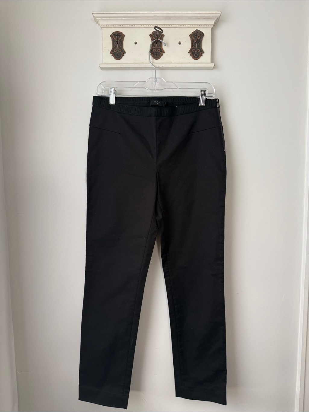 Cos Black Straight-Leg Women's Trousers Size 40/Medium Mid Rise Pants With Zip